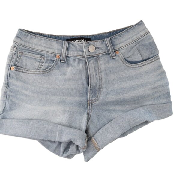 Express Mid Rise Light Wash Convertible Hem Jean Shorts SZ 4 - Picture 2 of 11